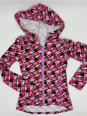 American Girl Girls Purple Pink Geometric Zip Up Active Hoodie Small 7/8